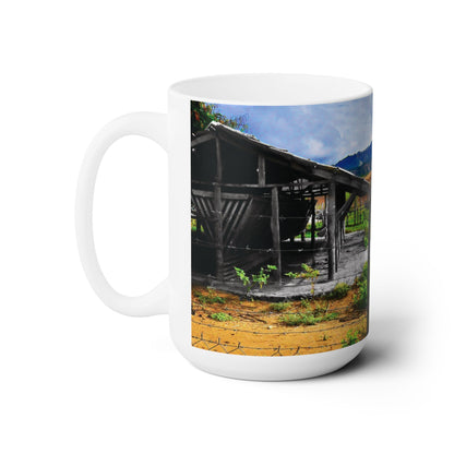 Elegant 15oz Ceramic Coffee Mug printed with a beautiful country landscape image. Guayajayuco, Dominican Republic.