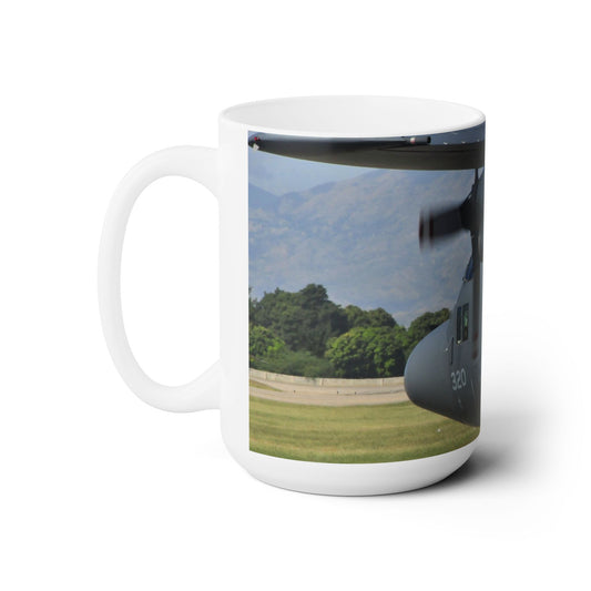 Elegant 15oz Ceramic Coffee Mug printed with a beautiful image of a C-130 Hercules.