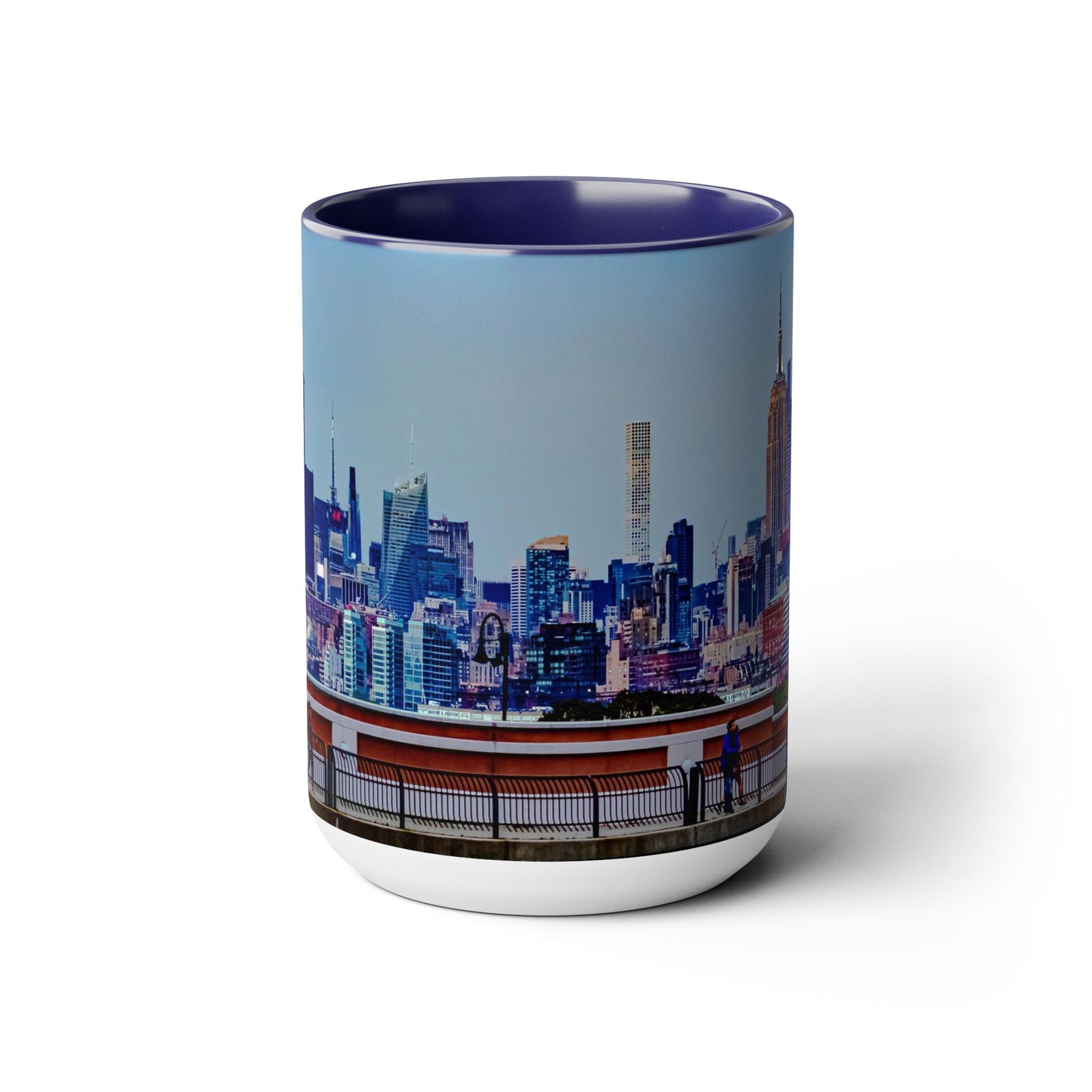 Two Tone Ceramic, 15oz Coffe Mug, Printed with a High-Res Elegant New York Sky Line Image