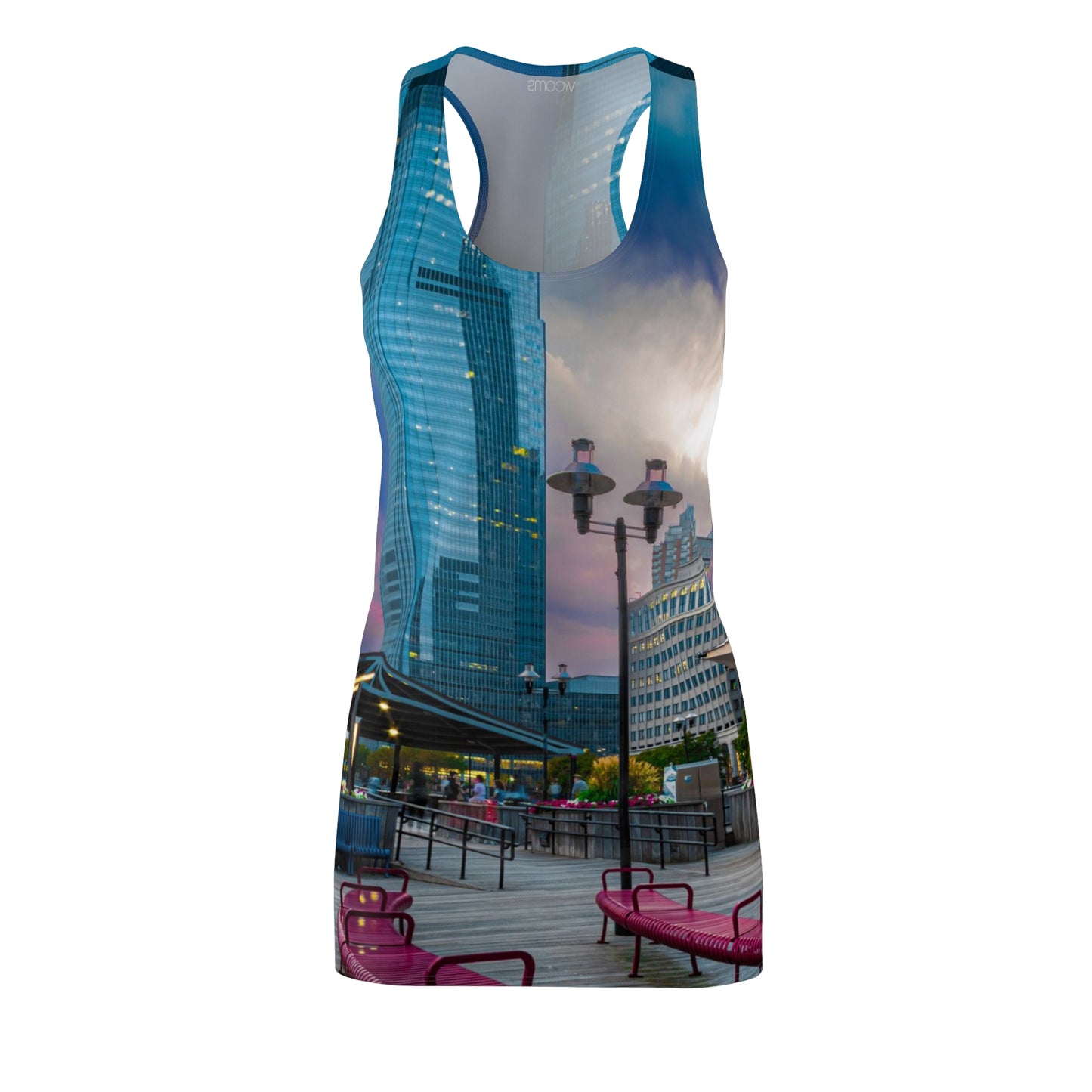 J Owen Grundy Park Skyline Racerback Dress — City Park to Glass Skyscraper Print