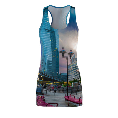 J Owen Grundy Park Skyline Racerback Dress — City Park to Glass Skyscraper Print