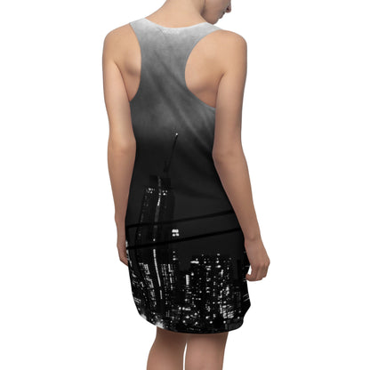 B&W Down Town New Yor Skyline Racerback Dress —Night Cityscape