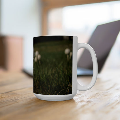 Elegant 15oz Ceramic Coffee Mug with a beautiful mushroom image.