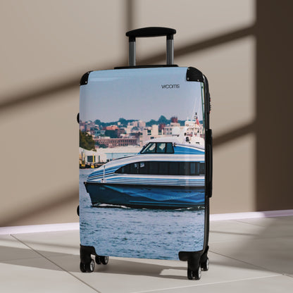 Harbor Boat Photo Carry-On Suitcase — Coastal Seaside Travel Luggage