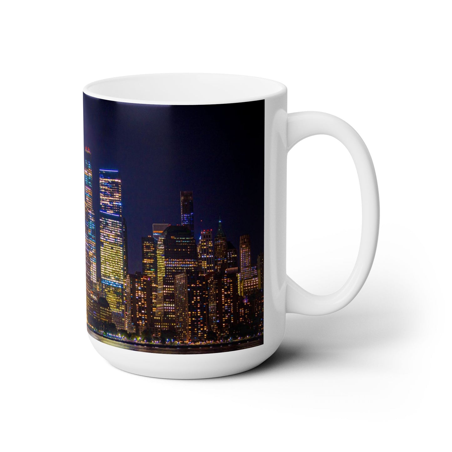 Ceramic Coffe Mug 15oz printed with Elegant High-Res, Full Color, New York Sky Line Image.