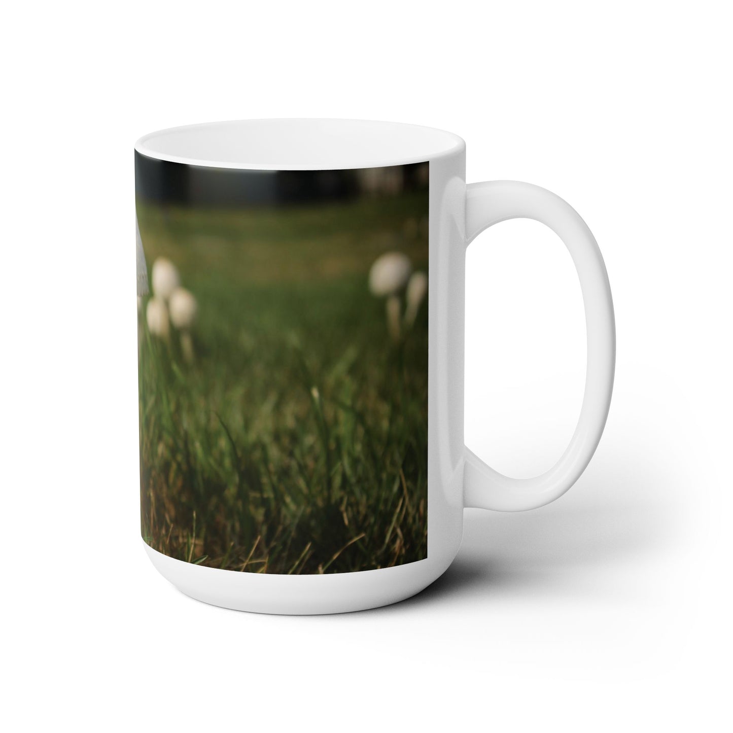 Elegant 15oz Ceramic Coffee Mug with a beautiful mushroom image.