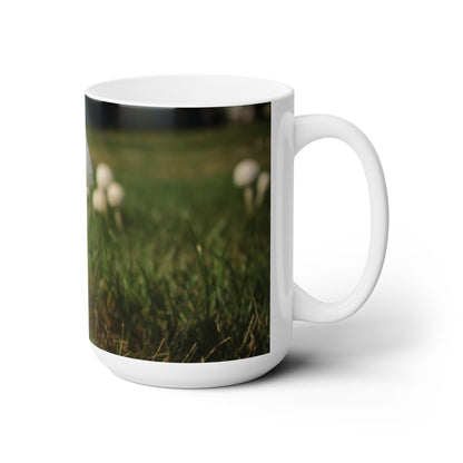 Elegant 15oz Ceramic Coffee Mug with a beautiful mushroom image.