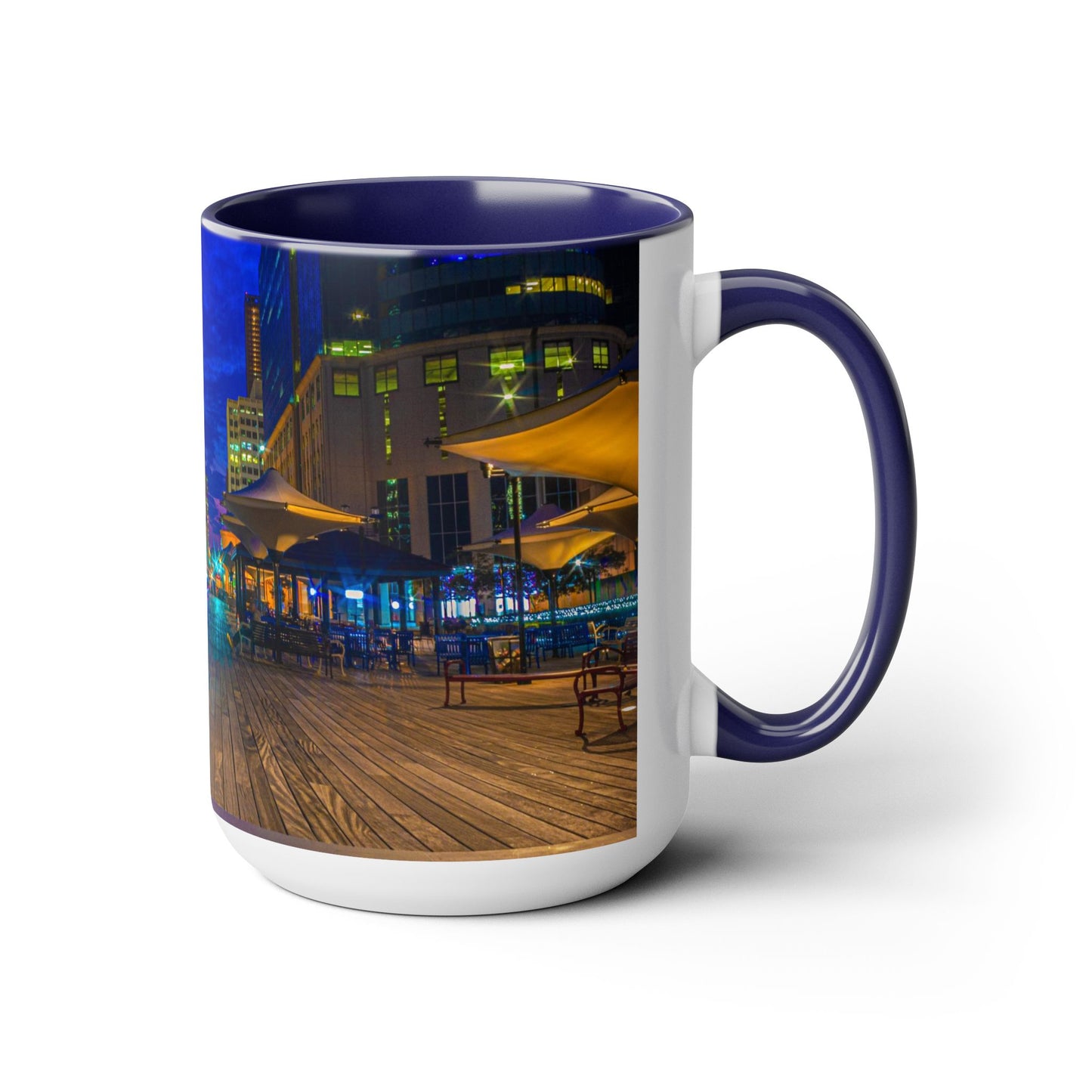 Two Tone, 15oz Ceramic Coffee Mug, Printed with a High-Res Beautiful Urban Landscape from Exchange Place, New Jersey.