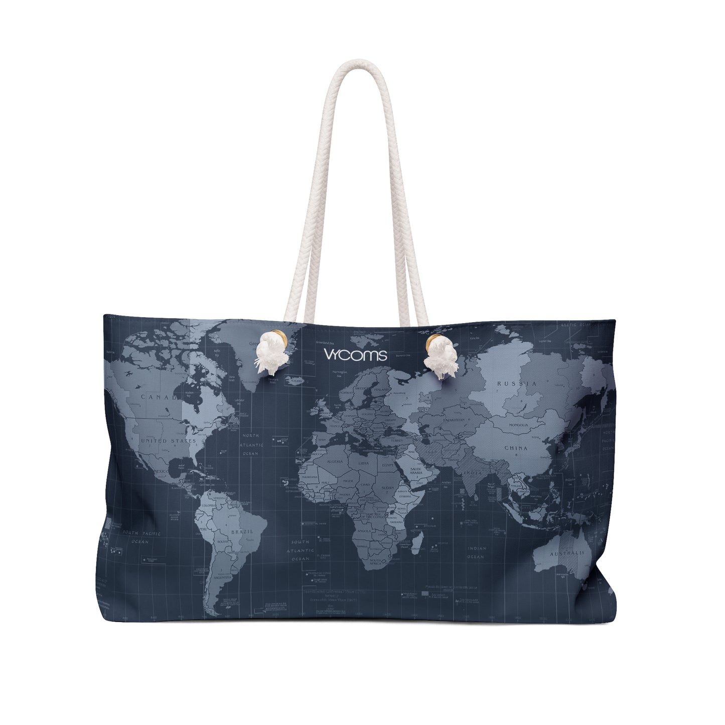 World Map Weekender Bag - Navy Travel Duffle Tote
