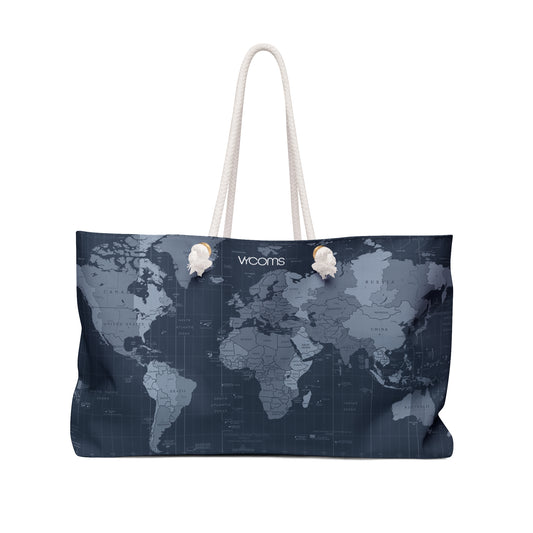 World Map Weekender Bag - Navy Travel Duffle Tote