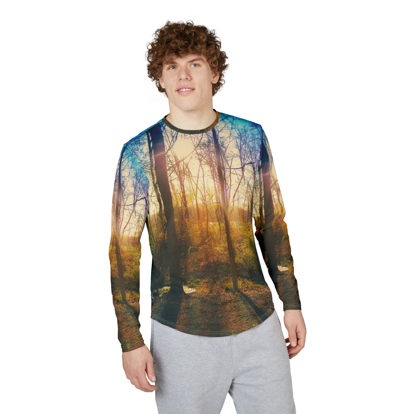 Sunlit Forest Long Sleeve Shirt — Men's UV Protection Nature AOP