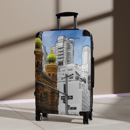 Cityscape Carry-On Suitcase — Vintage Church & Modern Skyline Travel Luggage