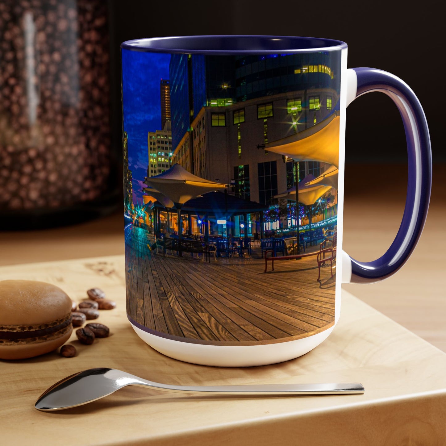 Two Tone, 15oz Ceramic Coffee Mug, Printed with a High-Res Beautiful Urban Landscape from Exchange Place, New Jersey.