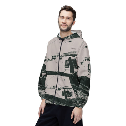NJ Train Station Windbreaker Jacket — High-Contrast Train