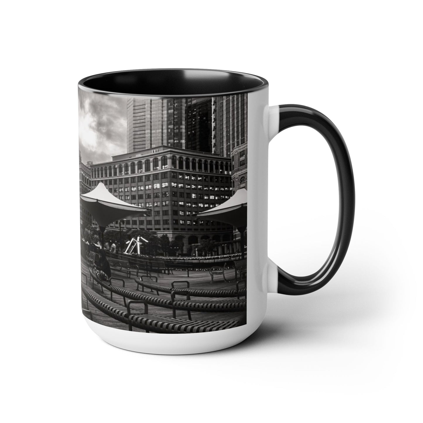 Two Tone 15oz Ceramic, Coffe Mug, Printed with a High-Res Beautifull Urban Landscape.