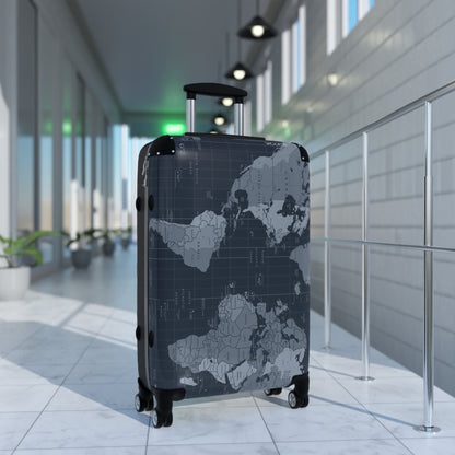 World Map Carry-On Suitcase - Vintage Navy Travel Luggage