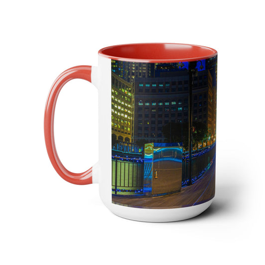 Taza de café de cerámica de 15 oz, de dos tonos, impresa con un hermoso paisaje urbano de alta resolución de Exchange Place, Nueva Jersey.