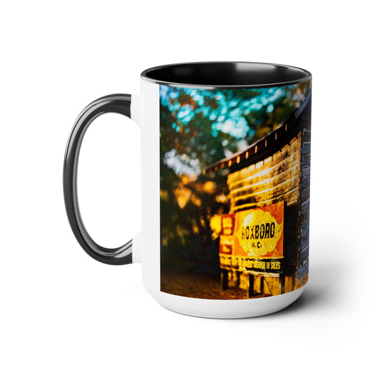 Two Tone Ceramic, 15oz Coffee Mug, Printed with a High-Res Beautiful Roxboro, NC Country Landscape.