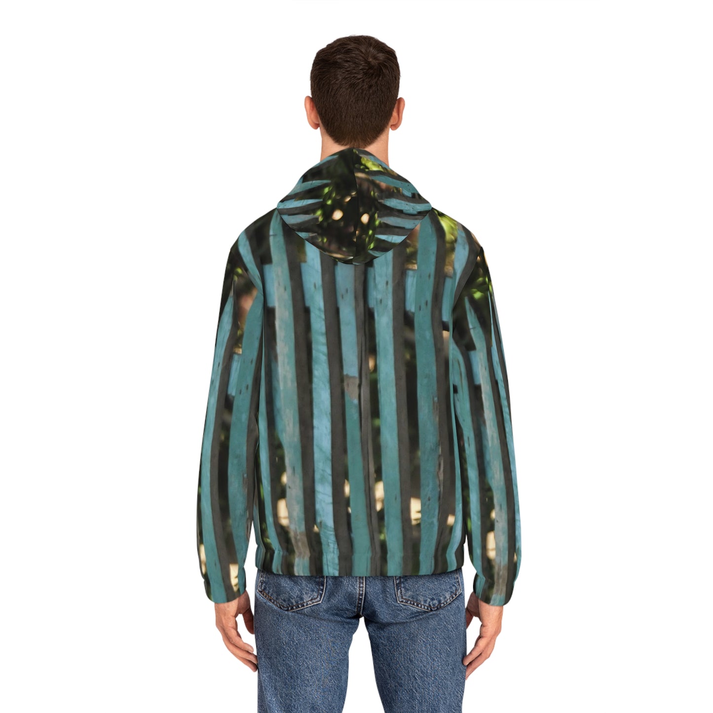 Rustic Teal Fence Pattern Full-Zip Hoodie