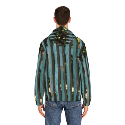 Rustic Teal Fence Pattern Full-Zip Hoodie