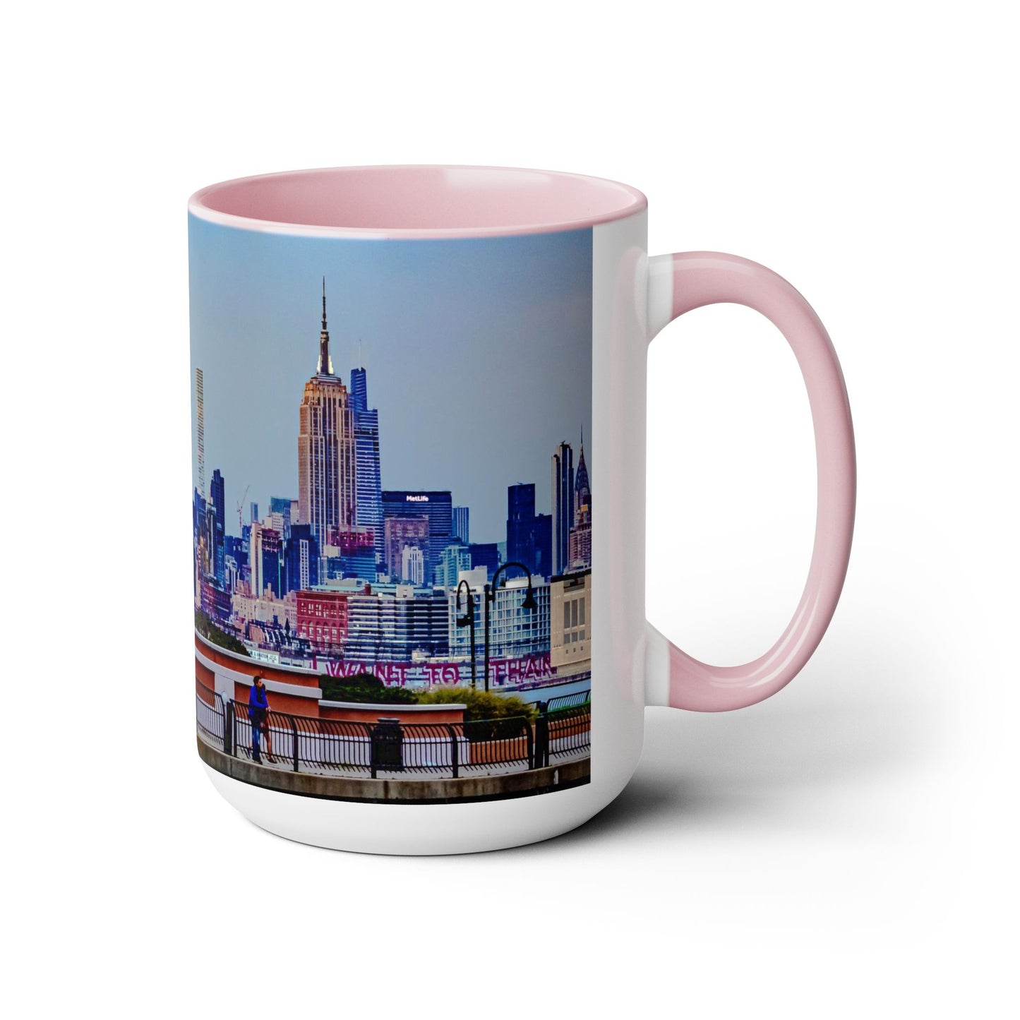 Two Tone Ceramic, 15oz Coffee Mug, Printed with a High-Res Elegant New York Sky Line Image