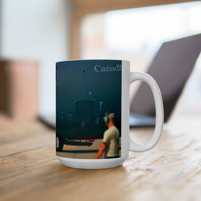 Elegant 15oz Ceramic Coffee Mug with a beautiful image of a C-130 Hercules cargo airplane.
