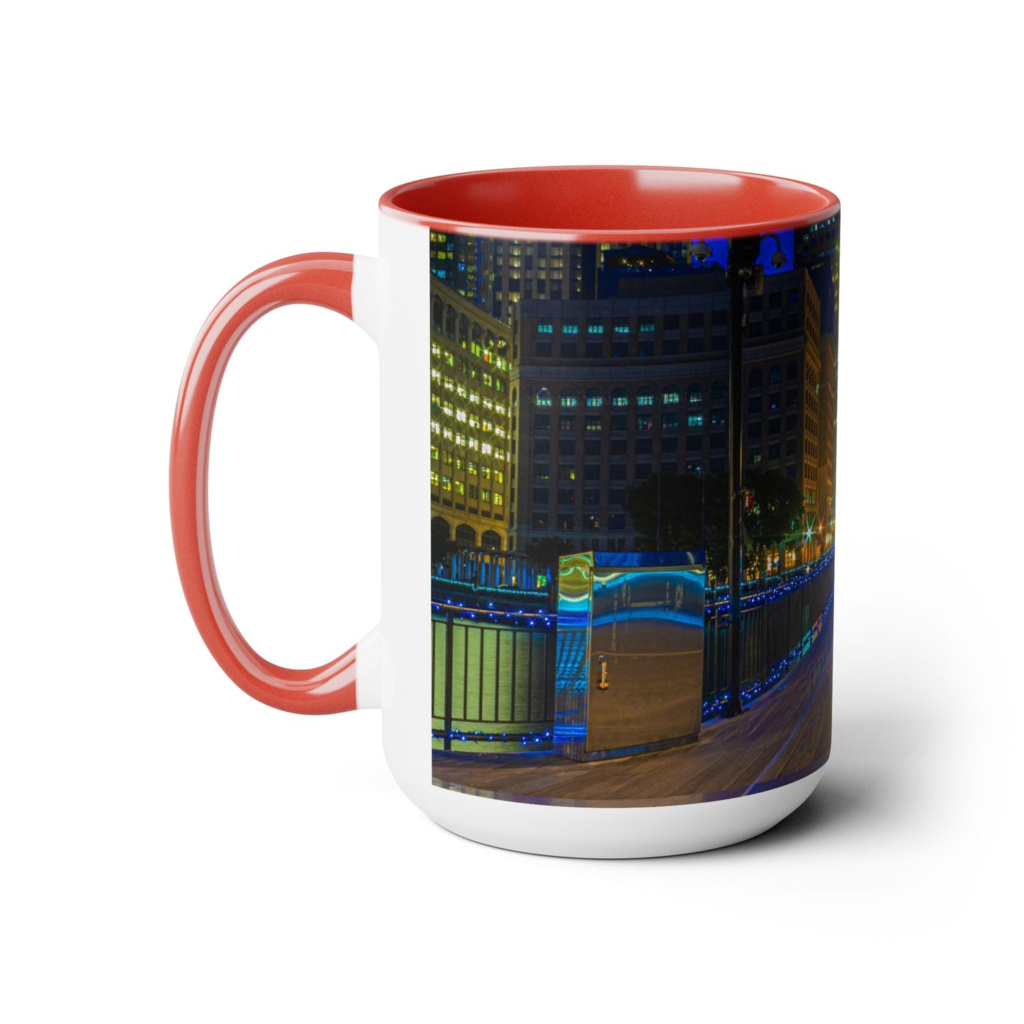 Two Tone, 15oz Ceramic Coffee Mug, Printed with a High-Res Beautiful Urban Landscape from Exchange Place, New Jersey.