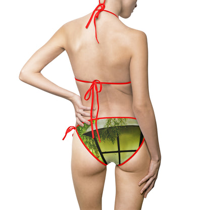 Green Glass Street Lamp Bikini — Tropical Tile Triangle Swimsuit