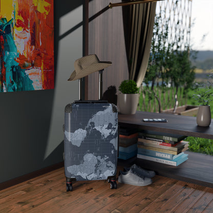 World Map Carry-On Suitcase - Vintage Navy Travel Luggage