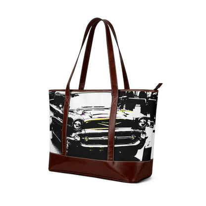Vintage Classic Car Handbag – Retro Black & White Automotive Tote