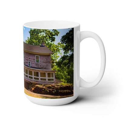 Elegant 15oz Ceramic Coffee Mug printed with a beautiful image of a country site house.