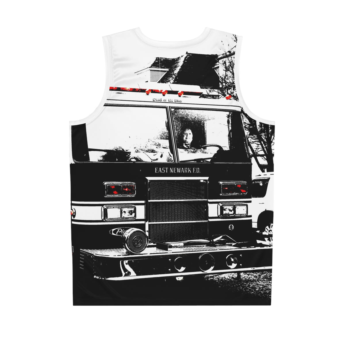 Camiseta de baloncesto Vintage Fire Truck — Blanco y negro