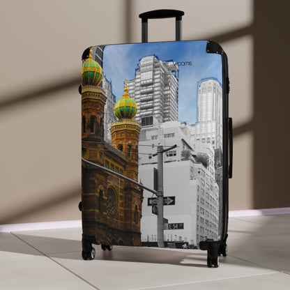 Cityscape Carry-On Suitcase — Vintage Church & Modern Skyline Travel Luggage
