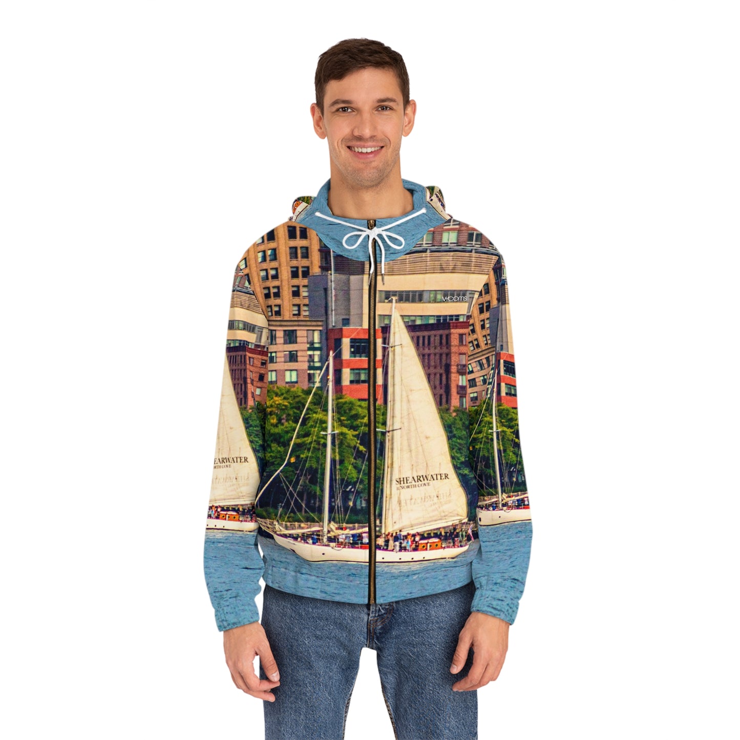 Sailboat Cityscape Zip Hoodie — Men’s Nautical Jacket