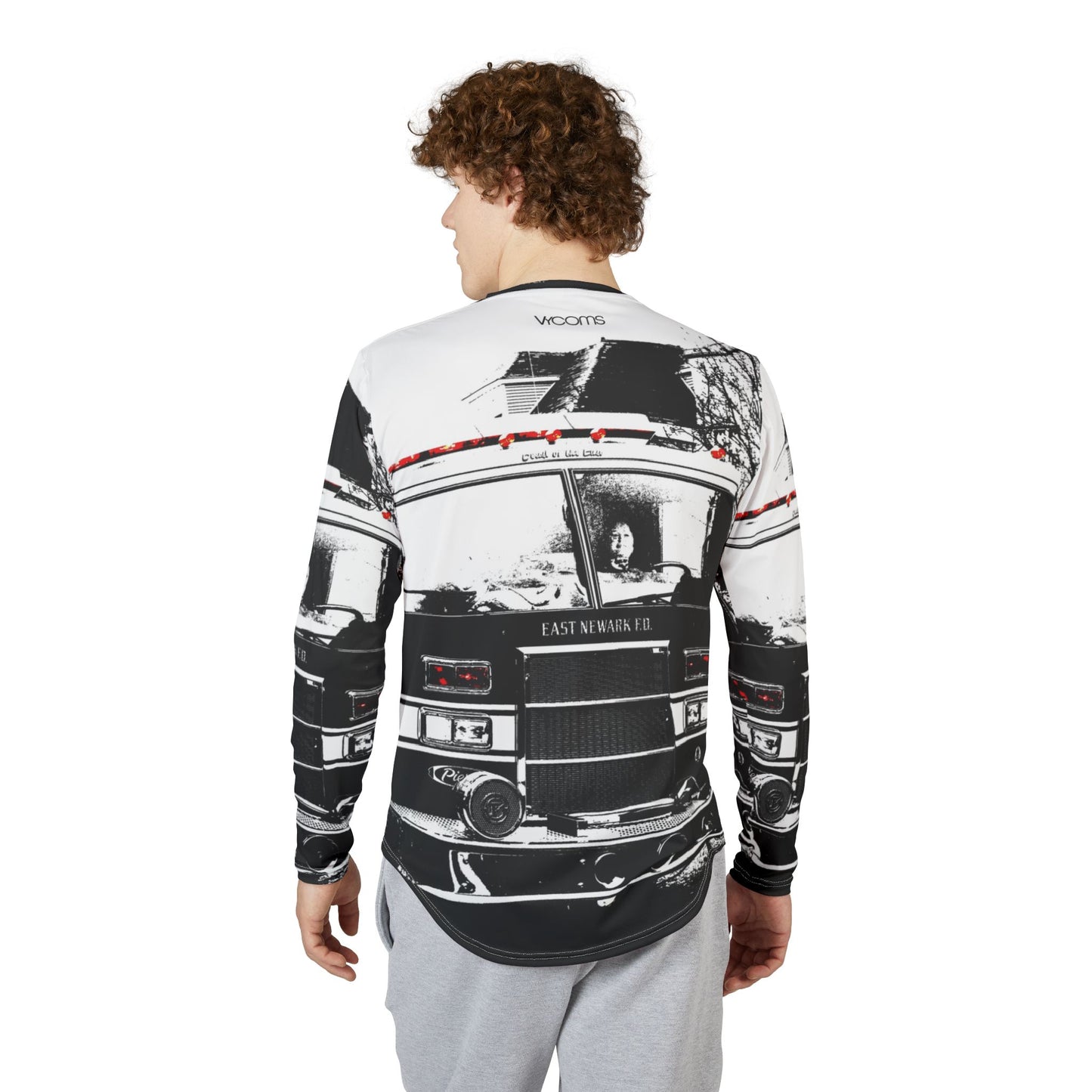 Fire Truck Black & White Long Sleeve Shirt — Men's UV Protection