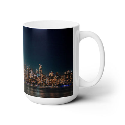 Elegant 15oz Ceramic Coffe Mug Printed with a New York Sky Line.