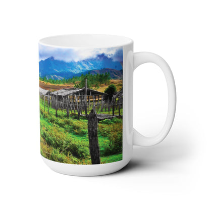 Elegant 15oz Ceramic Coffee Mug printed with a beautiful country landscape image. Guayajayuco, Dominican Republic.