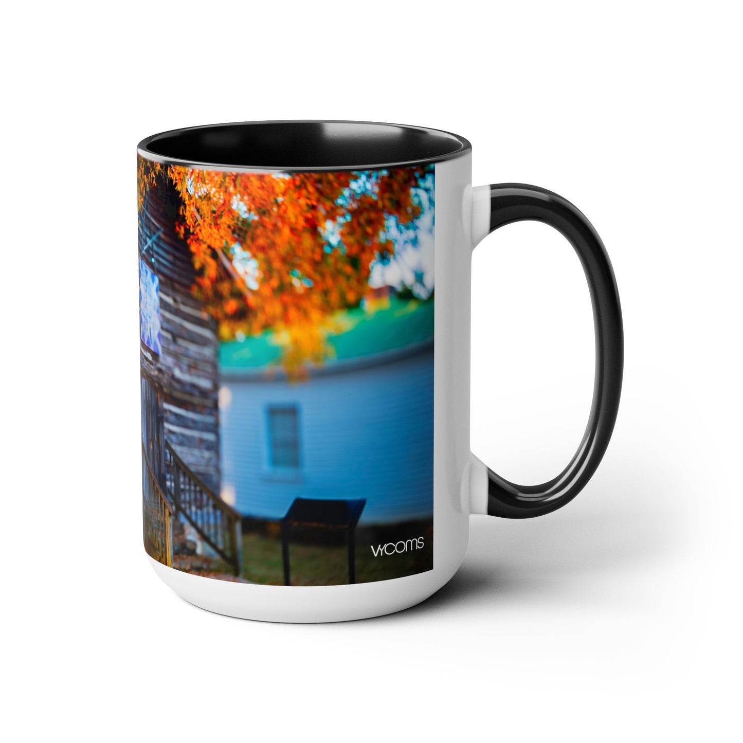 Two Tone Ceramic, 15oz Coffee Mug, Printed with a High-Res Beautiful Roxboro, NC Country Landscape.