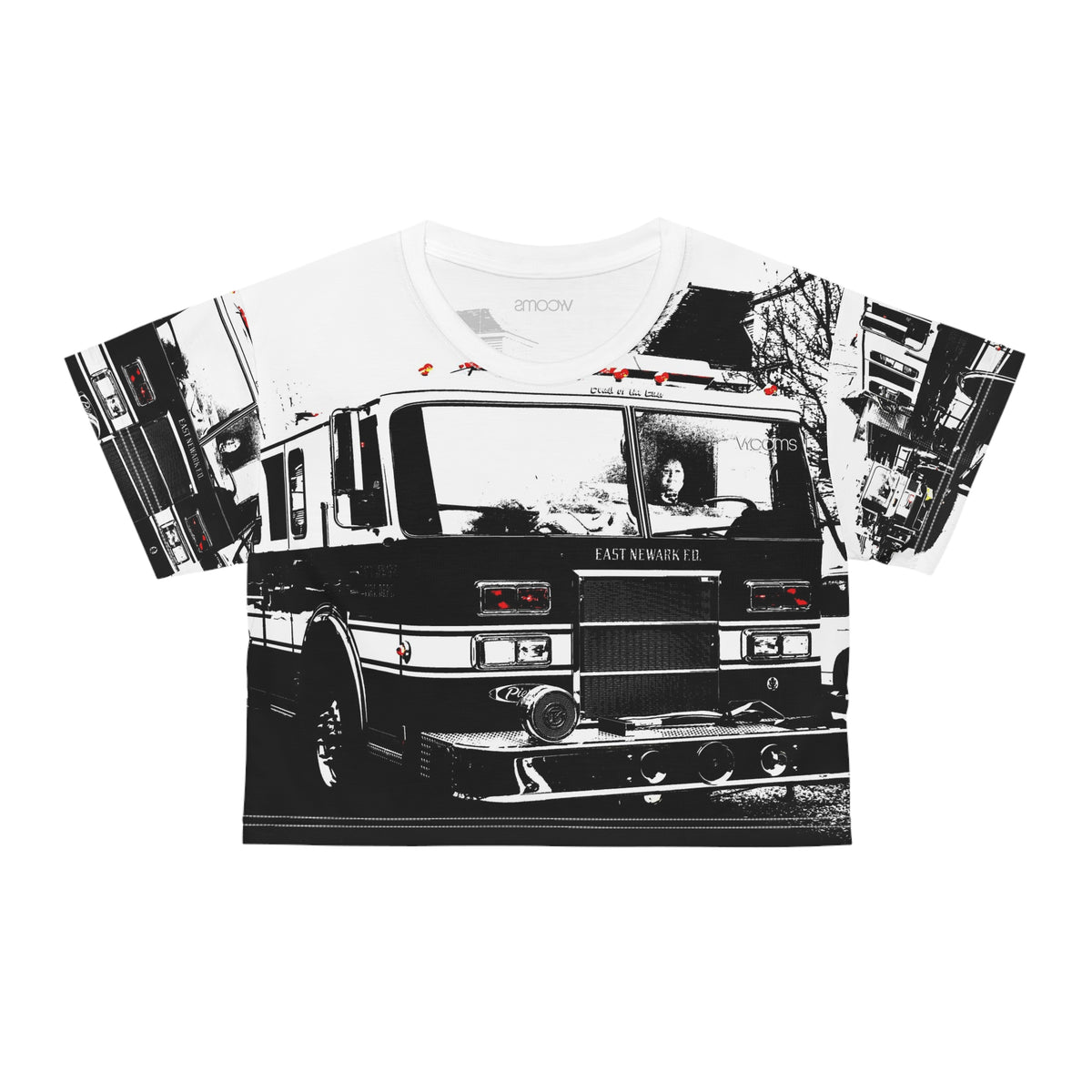 Camiseta corta con estampado de camión de bomberos vintage