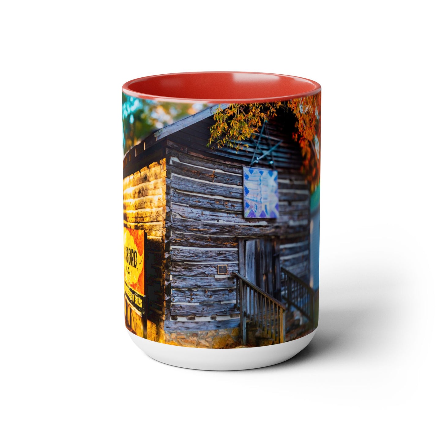 Two Tone Ceramic, 15oz Coffee Mug, Printed with a High-Res Beautiful Roxboro, NC Country Landscape.