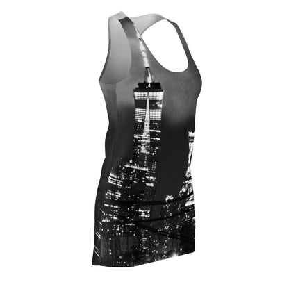 B&W Down Town New Yor Skyline Racerback Dress —Night Cityscape