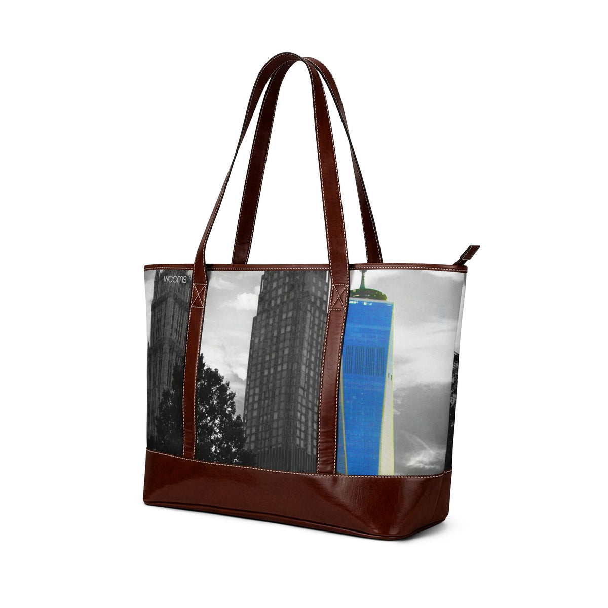 City Skyline Tote Handbag — Blue Tower Urban Scene