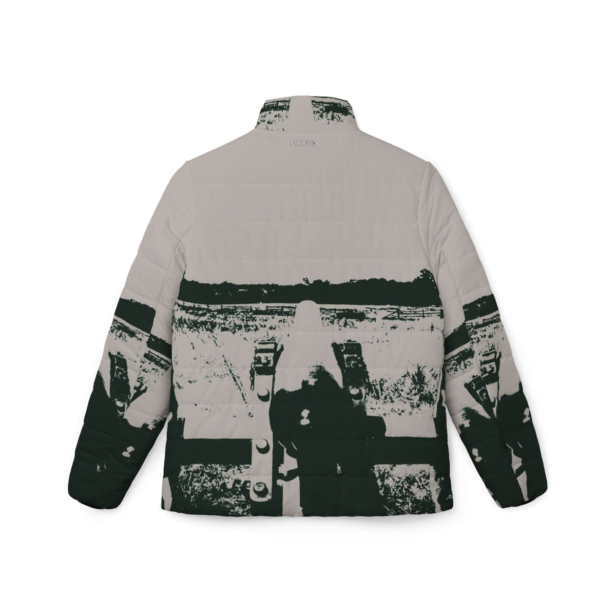 Women’s Puffer Jacket – Vintage Black-and-White Winter Landscape Design