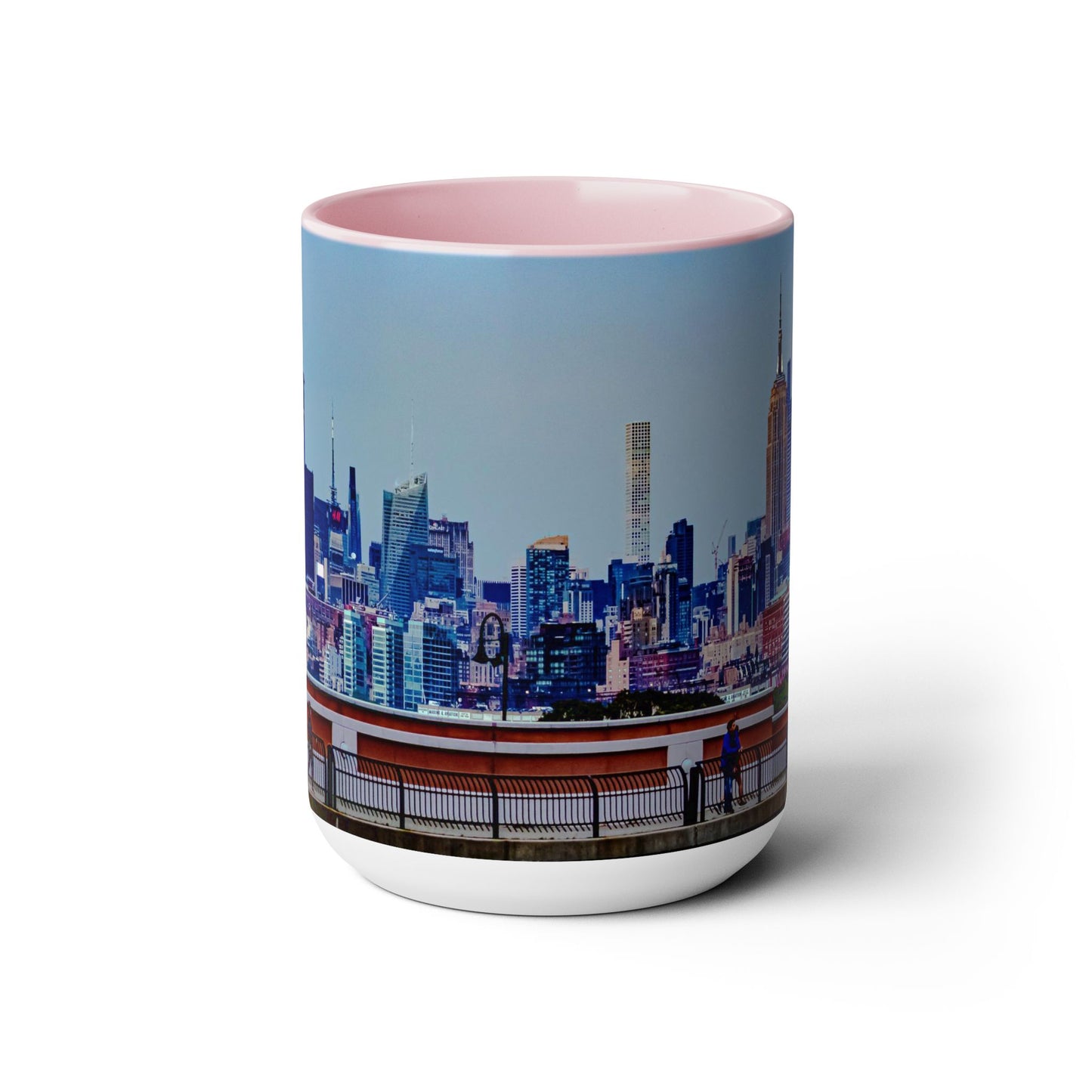 Two Tone Ceramic, 15oz Coffee Mug, Printed with a High-Res Elegant New York Sky Line Image