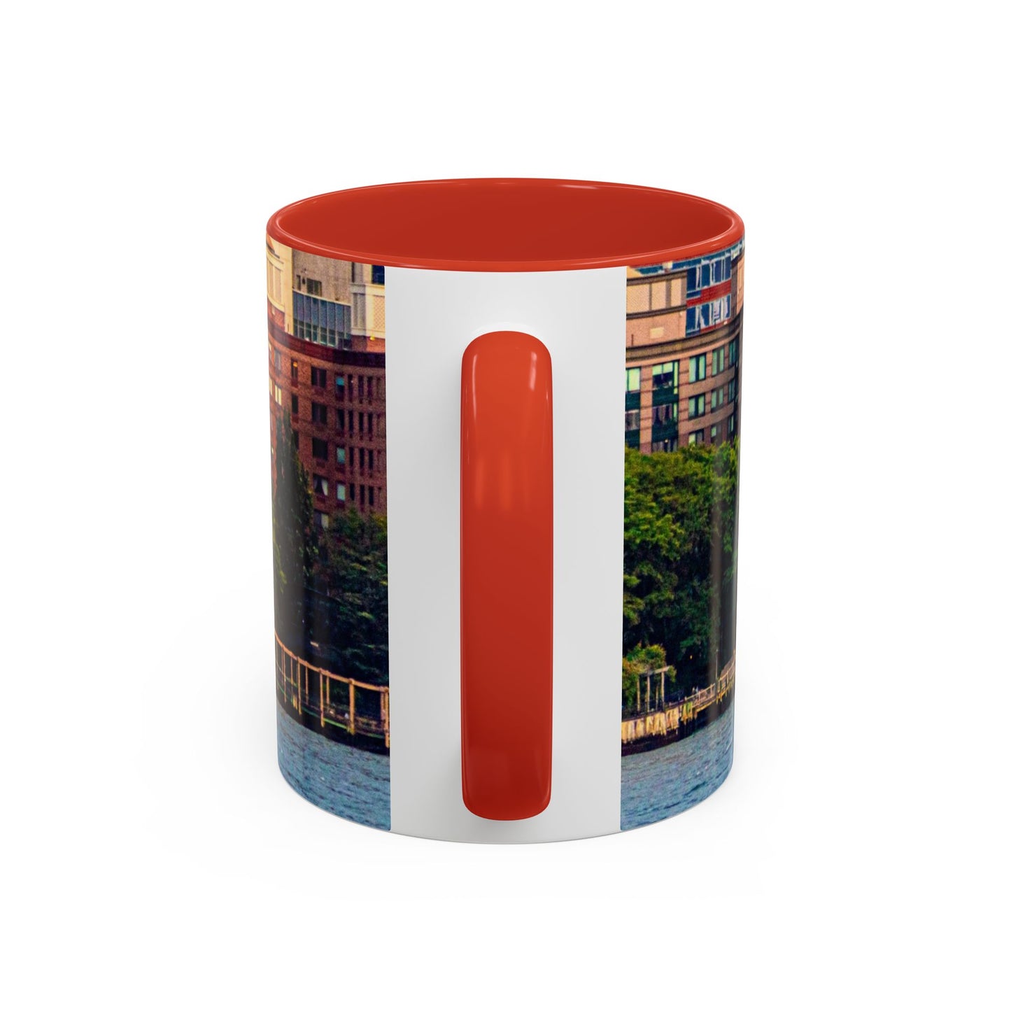 Two Tone Ceramic, 11oz Coffe Mug, Printed with a High-Res Elegant Image of a Saul Boat at the Hudson River, New York.