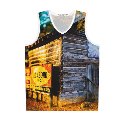 Camiseta de baloncesto con foto de granero rústico – Cabaña rural de otoño