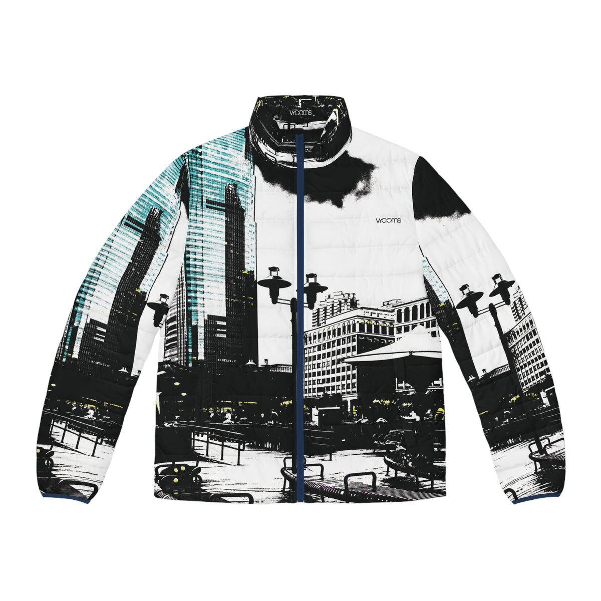 Cityscape Men’s Puffer Jacket — Black & Teal Urban