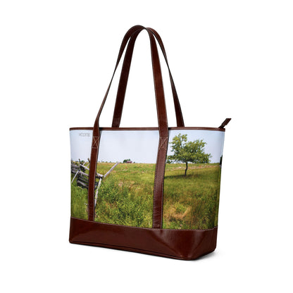 Country Meadow Tote Bag — Rustic Fence Landscape Handbag