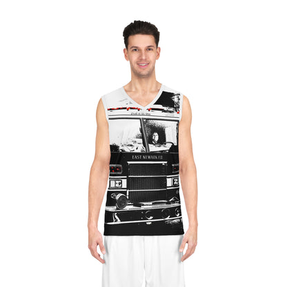Vintage Fire Truck Basketball Jersey — Black & White