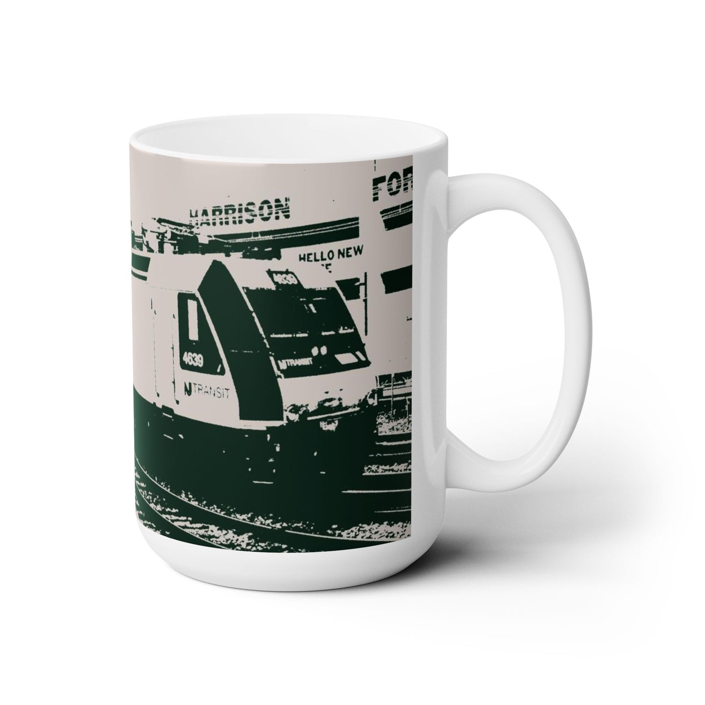 Elegant 15oz Ceramic Coffee Mug printed with a beautiful train image.